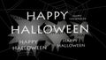 Ghosts on black background with spiderweb and happy halloween letters