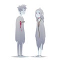 Ghosts couple. Cute young boy and girl in style of Dead Monster going for Halloween party. Vector.