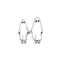 Ghosts couple. Hand drawn sketch. Halloween Ghost doodle. Vector