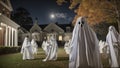 Ghosts and ghouls roam the grounds on Halloween. Image is generated with the use of an Artificial intelligence Royalty Free Stock Photo