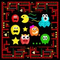 Ghosts monster racing. Arcade game icon. Retro game design.