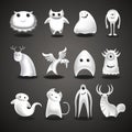 Ghosts and monsters cartoon funny evil Halloween charcter vector icons