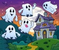 Ghosts near haunted house theme 2 Royalty Free Stock Photo