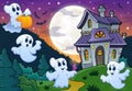 Ghosts near haunted house theme 3 Royalty Free Stock Photo