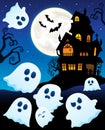 Ghosts near haunted house theme 6 Royalty Free Stock Photo