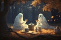 Ghosts take tea picnic park. Generate Ai