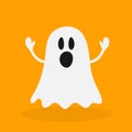 Ghosts in a white sheet, costume. Halloween spooky monster, scary spirit or poltergeist flying in night
