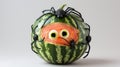 Ghoulishly Spectacul: Spooky Halloween Watermelon Cving featuring Eerie Eyes and Creepy Spiders Royalty Free Stock Photo