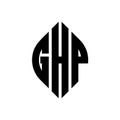 GHP circle letter logo design with circle and ellipse shape. GHP ellipse letters with typographic style. The three initials form a