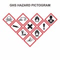 GHS Globally Harmonized System pictogram hazard sign set. Isolated on background. Dangerous, hazard symbol icon collection. Vector