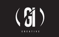 GI G I White Letter Logo Design with Black Background.