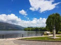 Giannena city in spring time lake Pamvotis clouds trees colors Greece