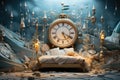 A giant alarm clock next to a bed, a symbol of the way time can be both a friend and a foe Royalty Free Stock Photo