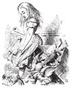 Giant Alice upsets the jury literally - Alice`s Adventures in Wonderland original vintage engraving