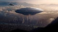 Giant alien ship over city, invasion sci fi concept Royalty Free Stock Photo