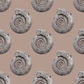 Giant ammonite, a subclass of extinct cephalopods. Seamless pattern for design of clothes, printing on wrapping paper