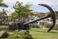 Giant anchor at Gustavia waterfront at St Barts, French West Indies