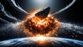 Giant asteroid entering atmosphere of planet earth creating big explosion Royalty Free Stock Photo