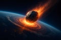 Giant asteroid entering Earth\'s atmosphere causing destruction Royalty Free Stock Photo