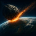 Giant asteroid impacting Earth causing a global catastrophe Royalty Free Stock Photo