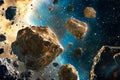 Giant asteroid moving on a collision course with the Earth on the endless starry night sky background Royalty Free Stock Photo