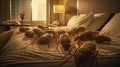 Giant bed bugs overtaking an otherwise clean hotel room. Illustration Royalty Free Stock Photo