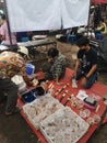 Giant beetles on sale in Sanpatong Saturday morning buffalo market in Chiang Mai Thailand.