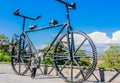 Giant black bicycle sculpture in Tbilisi, Georgia