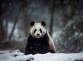 Giant black and white panda eating snow bamboo in the forest Royalty Free Stock Photo