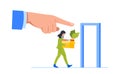 Giant Boss Hand Pointing With Finger On A Door, Signaling To The Employee That The Company Is Downsizing Its Workforce