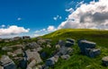 Giant boulder on the grassy hillside