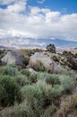 Giant boulders and desert sagebrush in the Alabama Hills in Lone Pine California Royalty Free Stock Photo