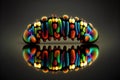 Giant bright multi-colored caterpillar on black background created with generative AI technology