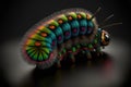 Giant bright multi-colored caterpillar on black background created with generative AI technology Royalty Free Stock Photo