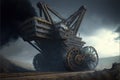 Giant bucket wheel excavator in coal mine, industry equipment