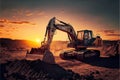 Giant bucket wheel excavator in a coal open pit, mining industry