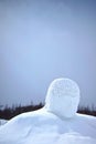 A giant buddha head in snow