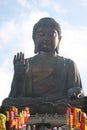 Buddha`s Statue with Prayer Flags