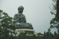 Giant Buddha Statue in Hong Kong, Lantau Island. Cloudy Day