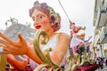 Giant Carnival Float with a Female Figure Representing Peace. She Holds a White Pigeon. Great Annual Parade in Greece