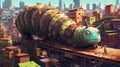 A giant caterpillar sitting in the city. Fantasy concept , Illustration painting