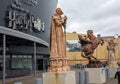 the giant chess pieces outside the entrance of Warner Bros, Harry Potter Studio Tour in London, UK