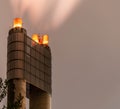 A giant chimney in a garbage incinerator at night Royalty Free Stock Photo