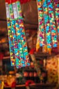 Giant chocolate bean cane on display at Christmas market in Hyde Park Winter Wonderland in London