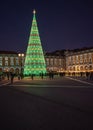 Giant Christmas Tree in Commerce Square in Lisbon Lighted for Christmas Royalty Free Stock Photo