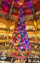 The giant Christmas tree inside Galeries Lafayette Parisian department store,Paris, France. Royalty Free Stock Photo