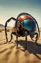 A Vivid Beetle Strides Across the Sandy Desert Dune Landscape Under Clear Sky Royalty Free Stock Photo