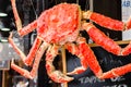 Giant crab at a gourmet stand serving tapas in a market in Madrid