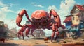 giant crab staying in the old city. Fantasy concept , Illustration painting