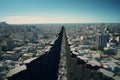 giant crack in the center of a city caused by a earthquake. tilt shift effect